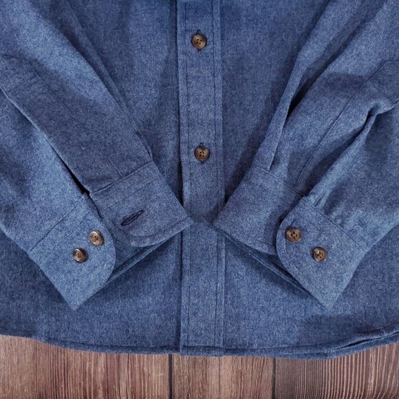 Pendleton Mens Size Large Trail Shirt Blue Virgin Wool Button Up Elbow Patch - Picture 8 of 14